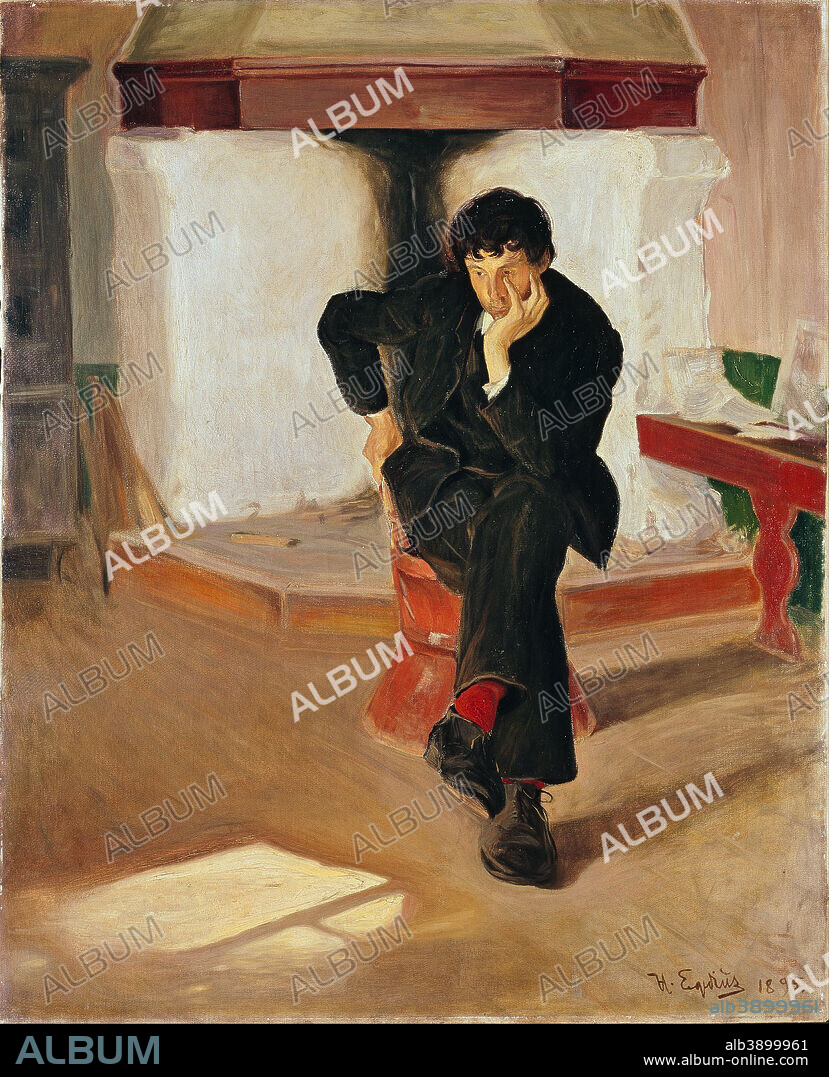 HALFDAN EGEDIUS. The Dreamer. Portrait of the Painter Torleiv Stadskleiv. Date/Period: 1895. Painting. Oil on canvas. Height: 100 cm (39.3 in); Width: 81.5 cm (32 in).