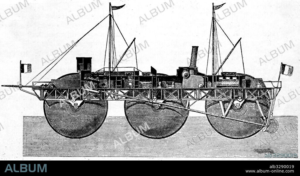 Section view of a roller boat by Ernest Bazin. Dated 19th Century.