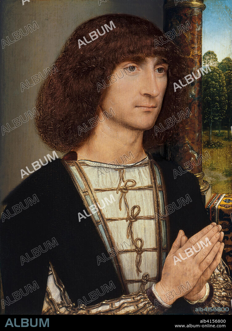Hans Memling (Seligenstadt, c. 1435-Brujas, 1494). Retrato de un hombre joven orante (anverso) (hacia 1485). Óleo sobre tabla. 29,2 x 22,5 cm.