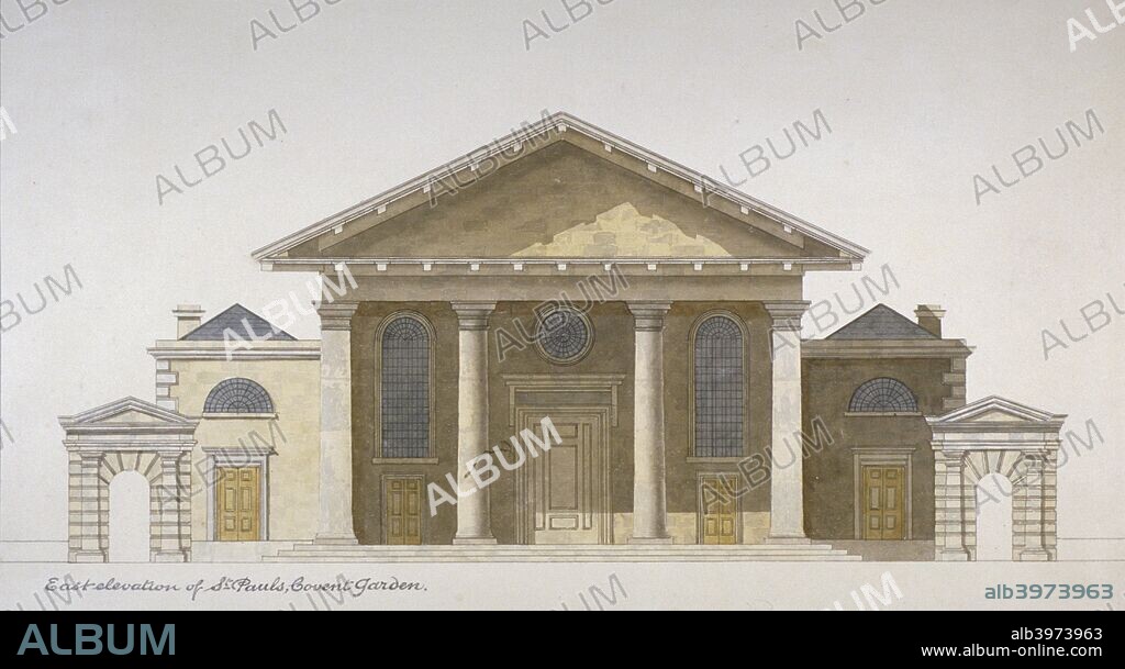 East elevation of the Church of St Paul, Covent Garden, London, c1830. Known popularly as the Actors' Church, St Paul's, Covent Garden was designed by Inigo Jones and built in the 1630s.
