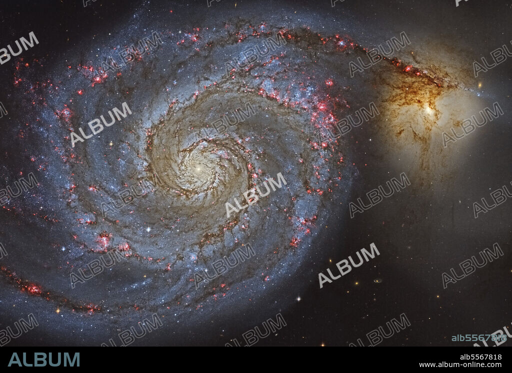 The Whirlpool Galaxy (NGC 5194), and its companion galaxy (NGC 5195), in the constellation Canes Venatici.