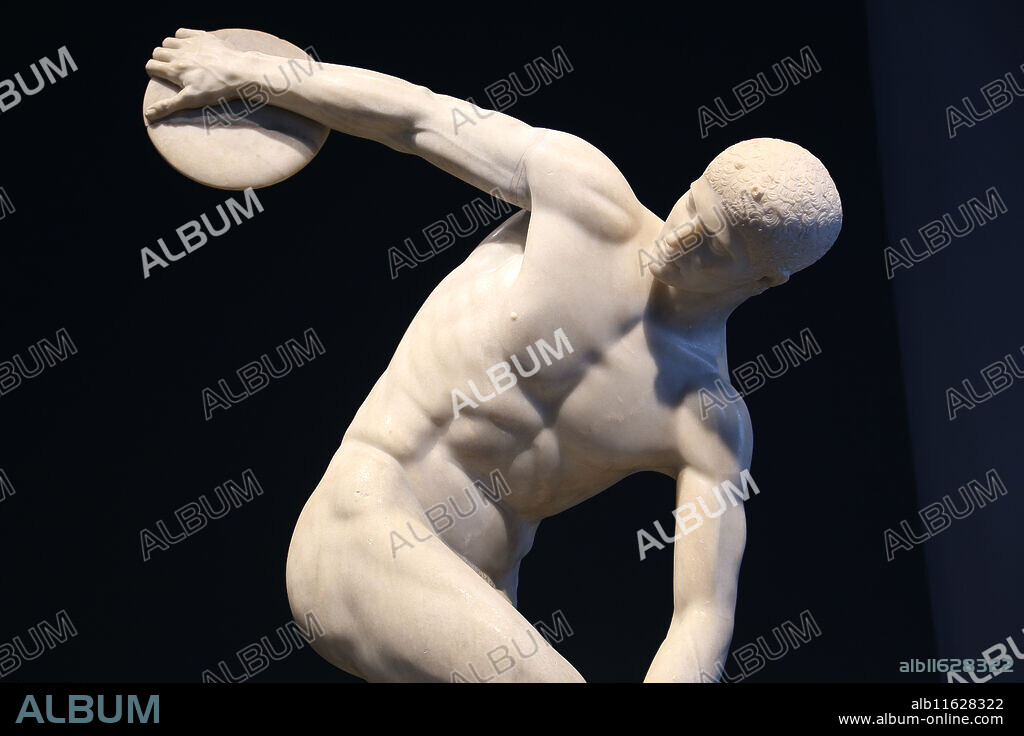 MIRON. DIscobolus (Discus Thrower). Roman copy (2nd c AD) of an ancient Greek. Sculptor Myron, 5th c. BC. National Roman Museum. Palace Massimo. Rome. Italy.