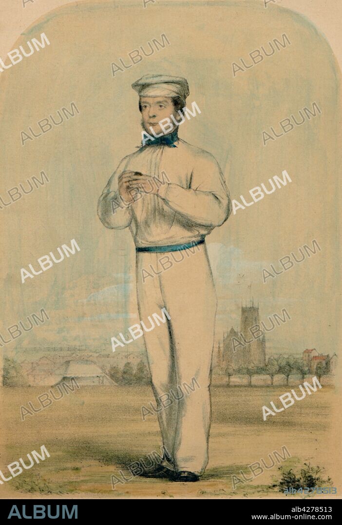 John Wisden, c1850s. Portrait of English cricketer John Wisden (1826-1884), founder of "Wisden Cricketers' Almanack", at Lords cricket ground in London. Wisden played 187 first-class cricket matches for three English county cricket teams: Kent, Middlesex and Sussex. He also travelled to to Canada and the United States in 1859 with a touring team.