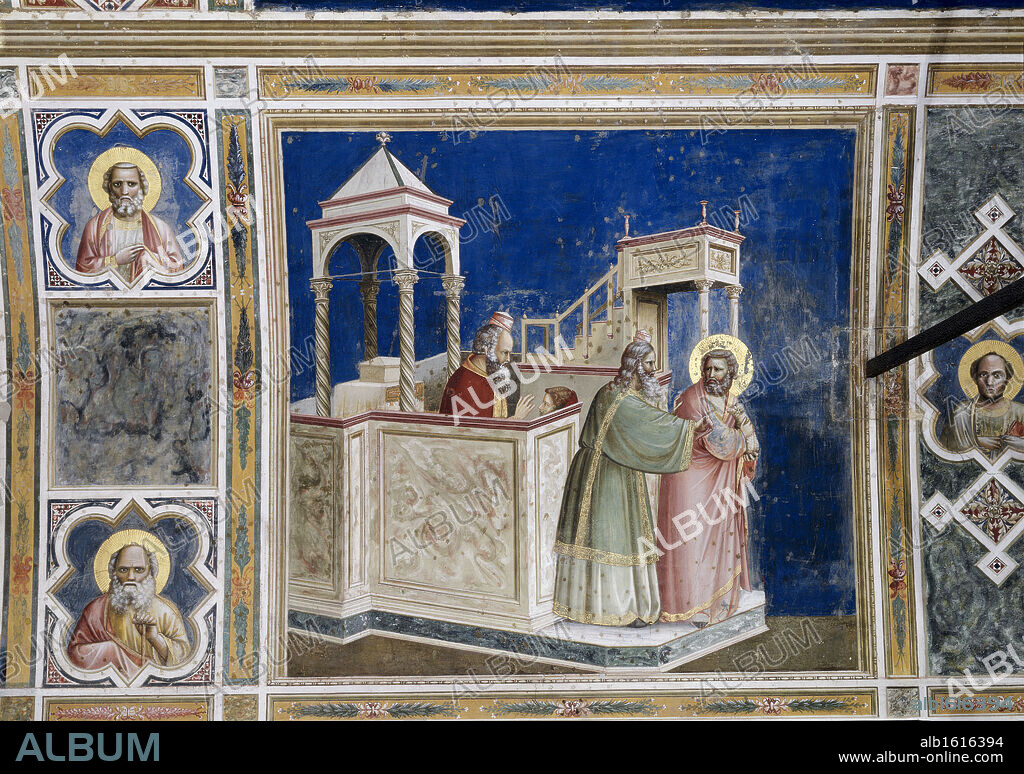 GIOTTO DI BONDONE. Expulsion of Joachim from the Temple   C.1305-13  Giotto (ca.1266-1337 Italian)  Fresco  Capella Scrovegni, Padua, Italy.