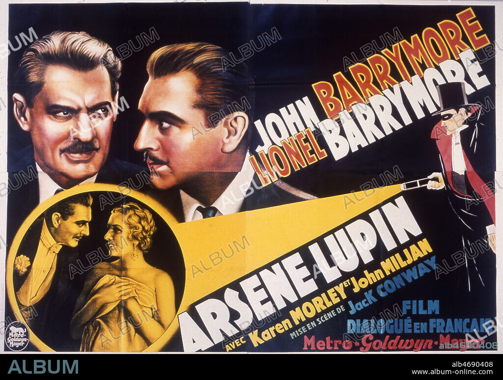 Affiche du film 'Arsene LUPIN' realise en 1932 par Jack CONWAY (1887-1952) avec John BARRYMORE (1882-1942) et Lionel BARRYMORE (1878-1954) d'apres Maurice LEBLANC (1864-1941). Credit: Coll. Perron/KHARBINE-TAPABOR.
