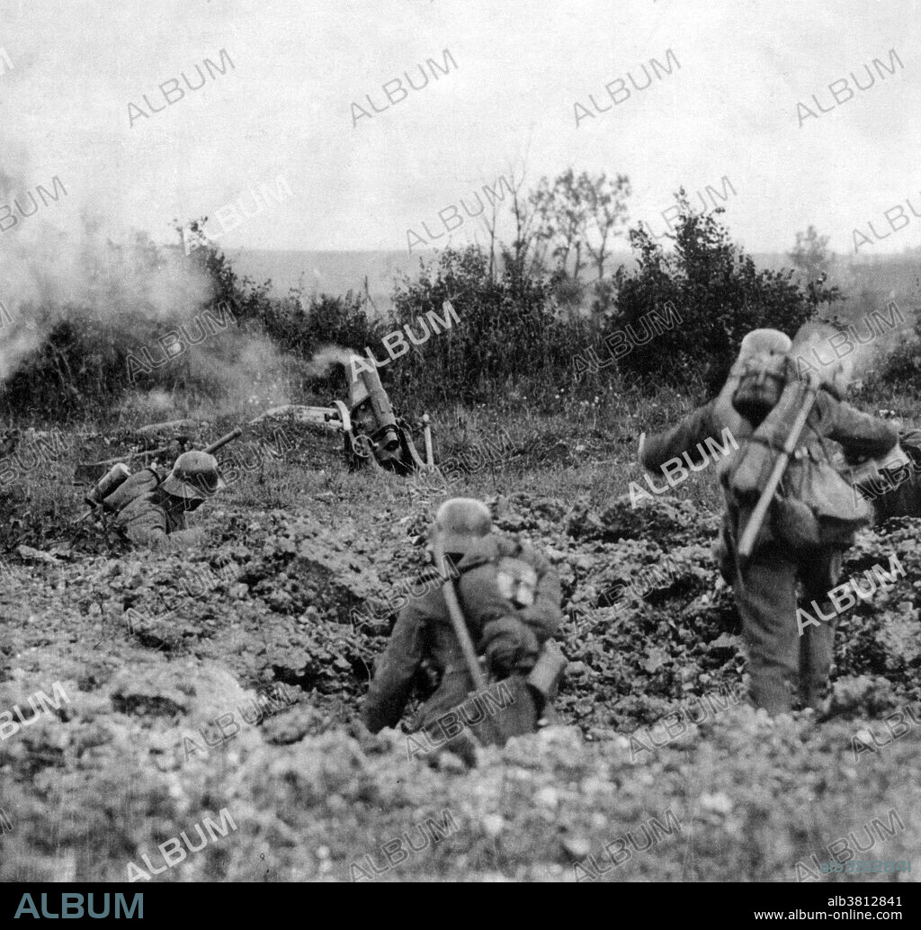 German stormtroopers in action. The 1918 Spring Offensive was a series of German attacks along the Western Front during World War I, beginning on March 21, 1918, which marked the deepest advances by either side since 1914. The Germans knew that their only chance of victory was to defeat the Allies before the overwhelming human and materiel resources of the United States could be deployed. The Germans were unable to move supplies and reinforcements fast enough to maintain their advance. By late April 1918, the danger of a German breakthrough had passed. Stormtroopers were specialist soldiers of the German Army in WWI. In the last years of the war, Stormtroopers were trained to fight with infiltration tactics, part of the Germans' new method of attack on enemy trenches. Men trained in these methods were known in Germany as Sturmmann and were formed into companies of Sturmtruppen. They were supported by rapid and accurate.