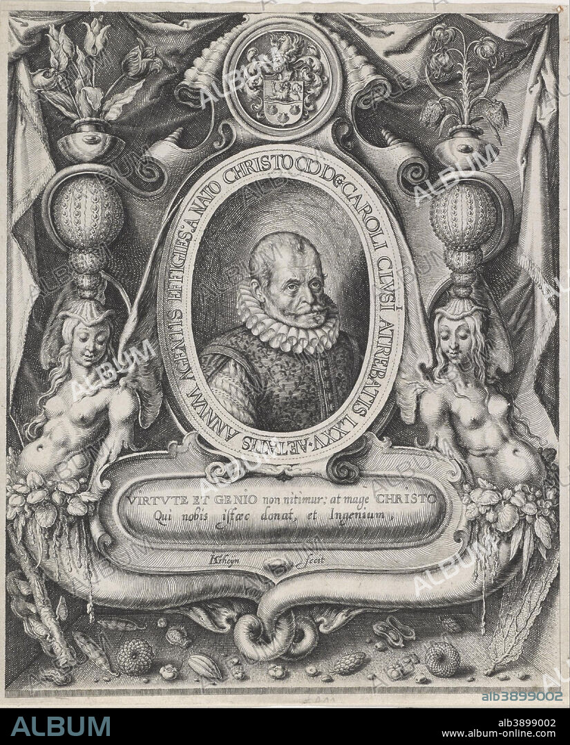 JACQUES DE GHEYN II. Portrait of Carolus Clusius (Charles de l'Écluse, 1526-1609). Date/Period: 1600/1601. Engraving on paper. Width: 18.1 cm. Height: 22.1 cm (plate).