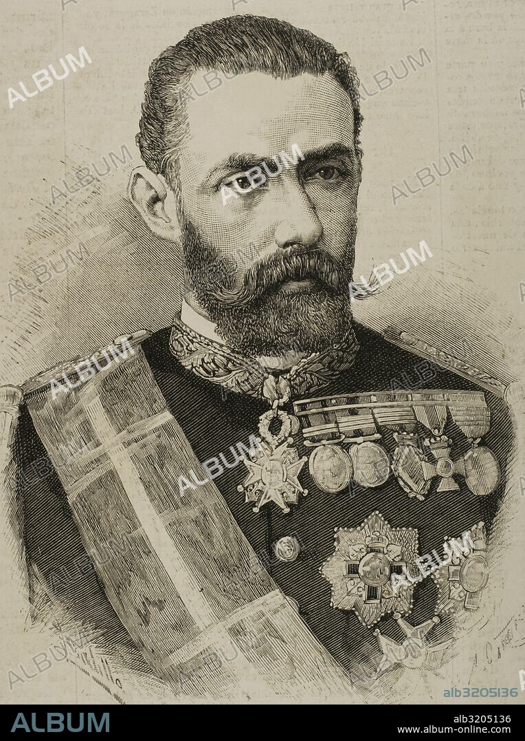 Antonio Daban y Ramírez de Arellano (1844-1902). Millitar y político español. Teniente General, Senador Vitalicio y Director General de la Guardia Civil. Retrato. Grabado por Arturo Carretero. La Ilustración Española y Americana, 1886.