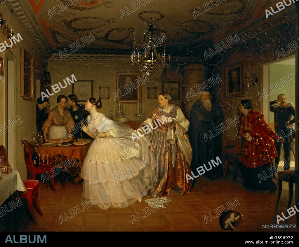 PAVEL FEDOTOV. Matchmaking of the major. Date/Period: 1848. Painting. Oil on canvas. Height: 58.3 cm (22.9 in); Width: 75.4 cm (29.6 in).