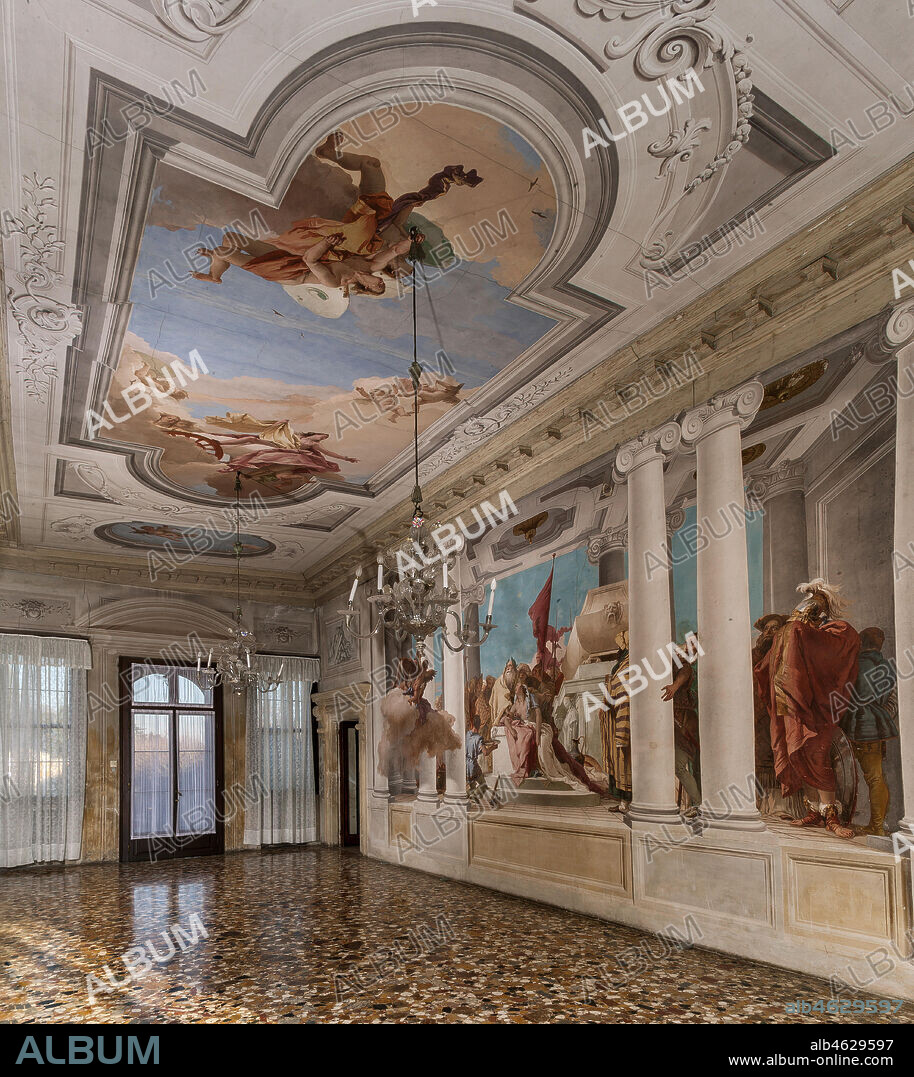 Vicenza, Villa Valmarana ai Nani, Palazzina (Small Building): view of the entrance hall. On the wall, "The Sacrifice of Iphigenia", and on the ceiling "Diana and Aeolus" by Giambattista Tiepolo, 1757.