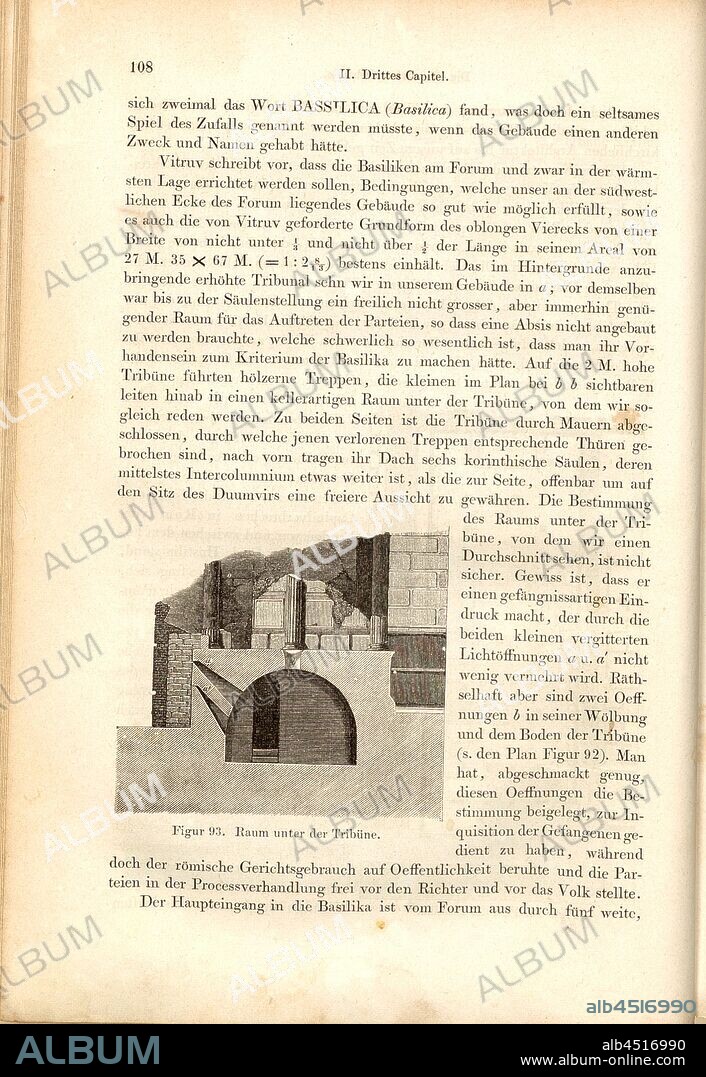 Room under the tribune, Cross section of space under the tribune of the Basilica of Pompeii, Fig. 93, p. 108, 1856, Johannes Overbeck: Pompeji in seinen Gebäuden, Alterthümern und Kunstwerken [...]. Leipzig: Verlag von Wilhelm Engelmann, 1856.