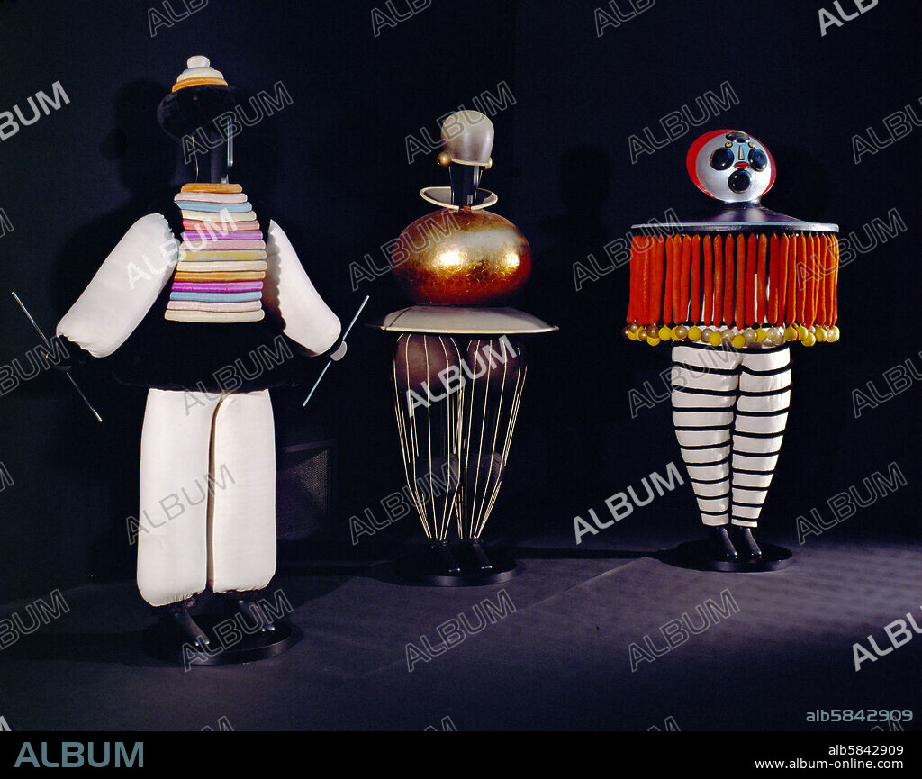 OSKAR SCHLEMMER. Three figurines for " Das Triadische Ballett" -the " Triadic Ballet", 1919-1922.