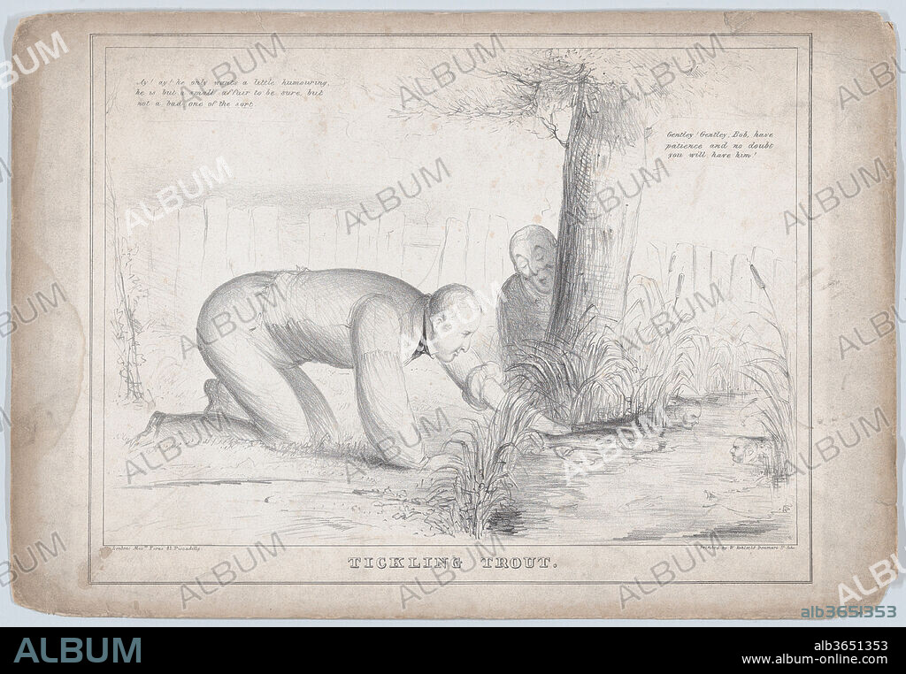 Tickling Trout. Dimensions: Sheet: 11 13/16 × 17 3/8 in. (30 × 44.2 cm). Printer: William Kohler (British, active 1830-40). Publisher: Samuel William Fores (British, 1761-1838). Subject: Arthur Wellesley, 1st Duke of Wellington (British, 1769-1852). Date: ca. 1843.