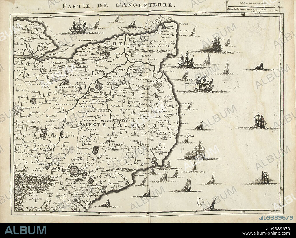 Map of Southwest England, 1709, Partie de l'Angleterre (title on object), Map of Southwest England, 1709. Part of a bundled collection of plans of battles and cities renowned in the War of the Spanish Succession. This plate is among the first 24 plates that make up a very large map of the Southern Netherlands., print maker: Jacobus Harrewijn (mentioned on object), publisher: Eugene Henry Fricx (mentioned on object), Brussels, 1709, paper, etching, height 445 mm × width 565 mm.