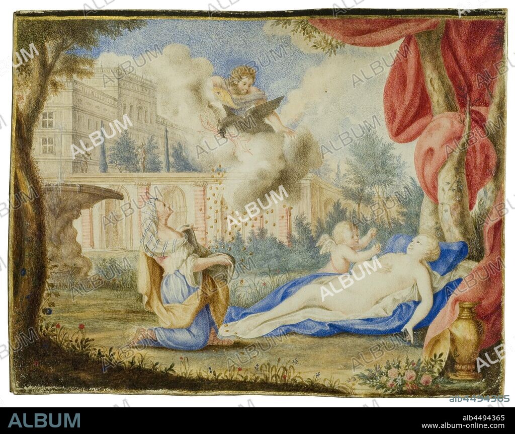 Andreas von Behn, Danae and the Golden Rain, Danaë and gold rain, painting, Watercolor on parchment, Height, 13 cm (5.1 inches), Width, 17 cm (6.6 inches).