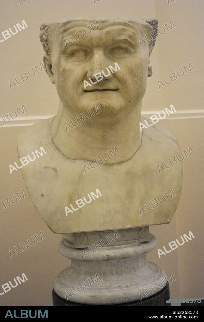 VESPASIANO (Titus Flavius Vespasianus) (9-79). Emperador romano (69-79). Fundador de la dinastía Flavia. Busto. 80 d. C. Galería de los emperadores. Museo Arqueológico Nacional. Nápoles. Italia.