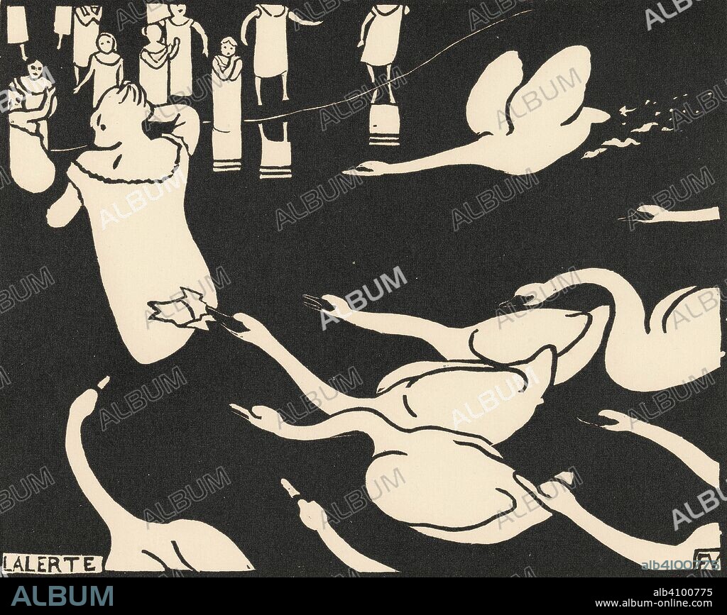 FELIX VALLOTTON. The Alarm (L'alerte). Dimensions: 25 cm x 32 cm, 17.8 cm x 22.5 cm.