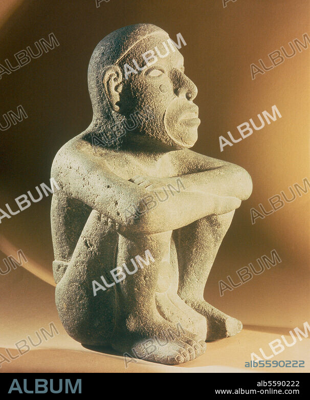 Aztekisch, Mitte 14. Jh. 1521. - Kopf des Gottes Tonatiuh ("Aufsteigender Adler", aztekischer Sonnengott). Steinskulptur. Basel, Museum für Völkerkunde.