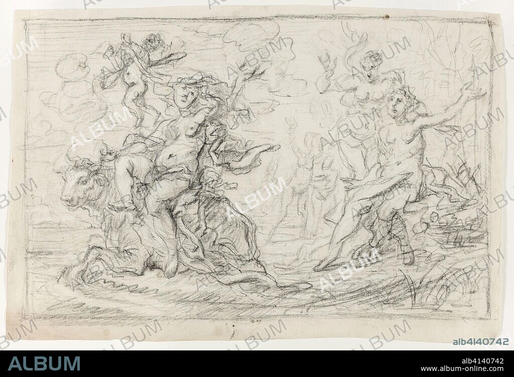 CORNELIS SCHUT I. The Rape of Europa. Cornelis Schut; Flemish, 1597-1655. Date: 1635-1640. Dimensions: 267 × 394 mm. Black chalk with touches of white chalk on ivory laid paper. Origin: Flanders.