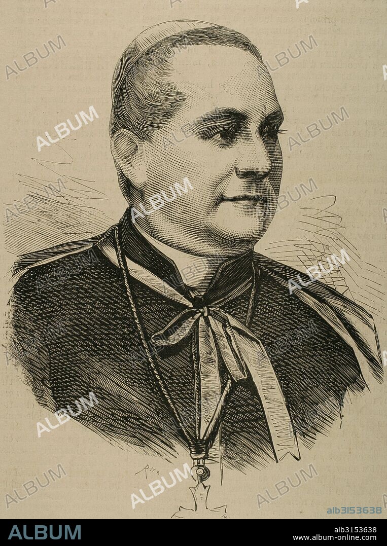 Alessandro Franchi (1819-1878). Cardenal católico italiano y arzobispo. Retrato. Grabado por Rico. La Ilustración Española y Americana, 1878.