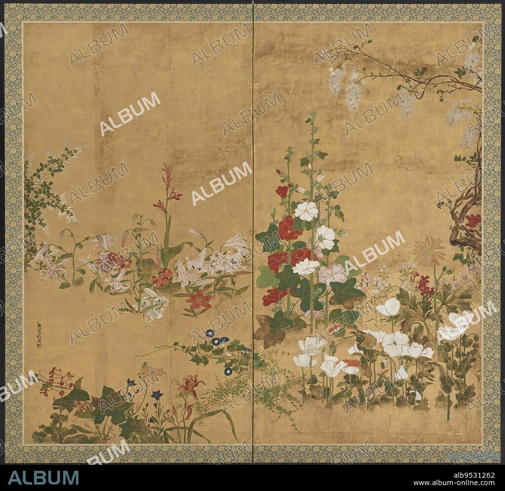 WATANABE SHIKO. Flowers. Date: 18th century. Origin: Japan. Period: Edo period. Color and gold on paper.