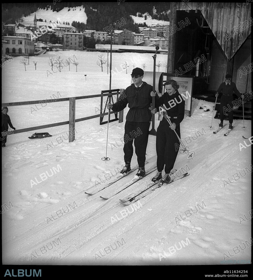 Former King Michael of Romania and Anne of Bourbon-Parma skiing in Davos, 1948.