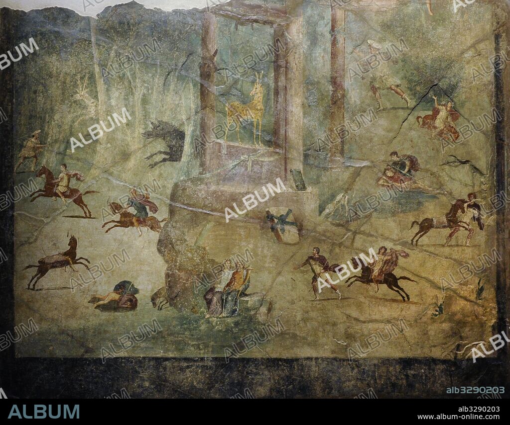 Matanza de los nióbidas. Fresco romano. 20 a. C. -37. Casa del Marinero, Pompeya. Museo Arqueológico Nacional. Nápoles. Italia.