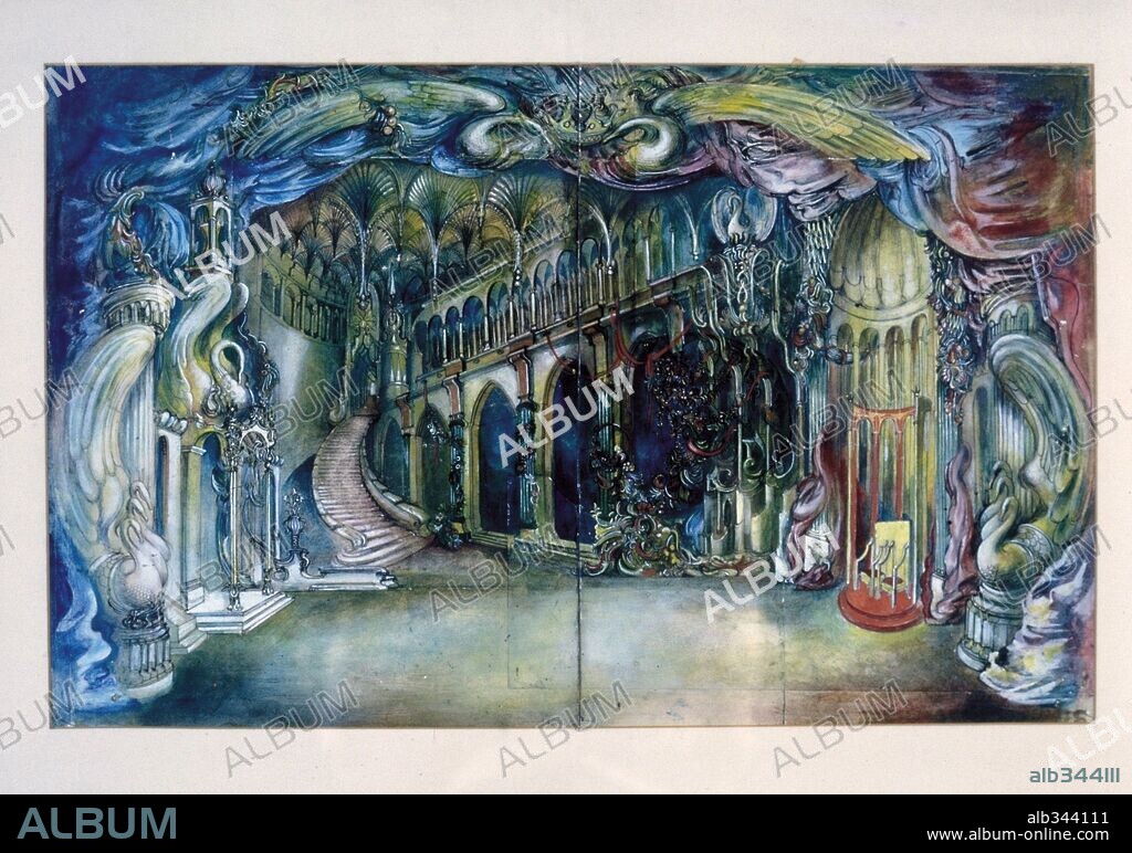 Design for ballroom scene Swan Lake, Act III by Leslie Hurry, 1943.