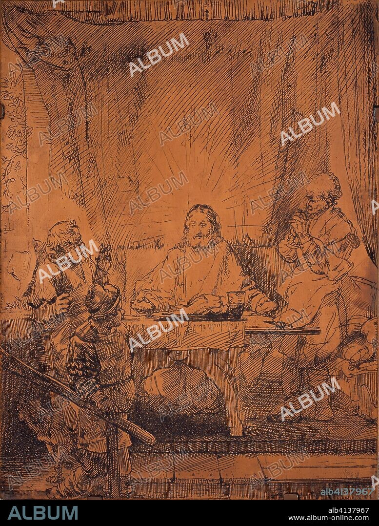 REMBRANDT HARMENSZOON VAN RIJN. Supper at Emmaus. Rembrandt van Rijn; Dutch, 1606-1669. Date: 1654. Dimensions: 213 x 163 mm. Copper etching plate. Origin: Holland.