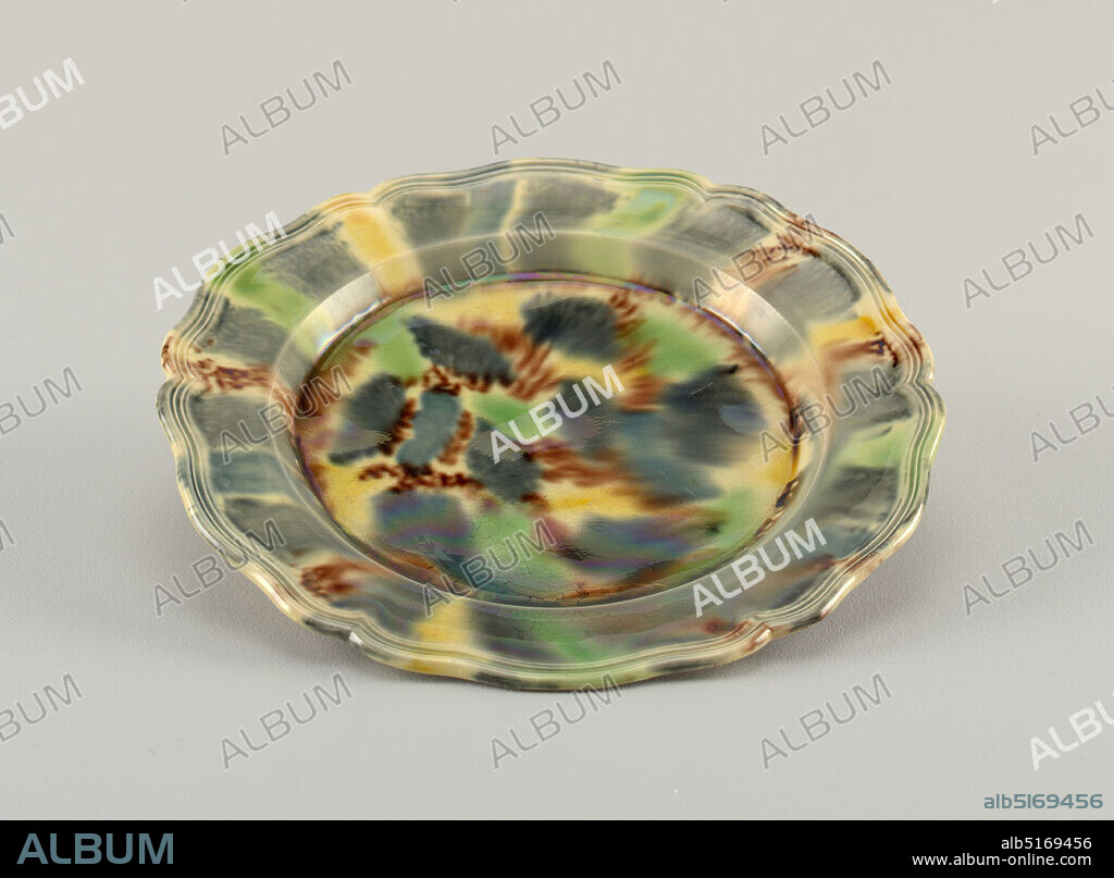 Plate, Lead-glazed earthenware, Polychrome 'tortoise-shell' decoration in brown, with yellow, green and blue-gray glazing on upper surface, and simple molded edge., England, 19th century, ceramics, Decorative Arts, Plate.