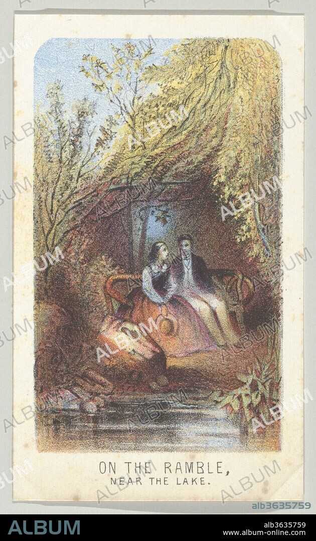 On the Ramble, Near the Lake, from the series, Views in Central Park, New York, Part 3. Dimensions: Sheet: 4 in. × 2 3/8 in. (10.2 × 6.1 cm). Publisher: Louis Prang & Co. (Boston, Massachusetts). Date: 1864.