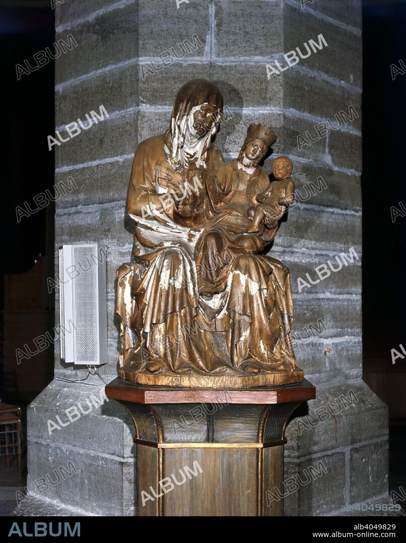 St Bridget, sculpture in Vadstena Abbey, Sweden. Born Birgitta Birgersdottir (1303-1373), Saint Bridget (Birgitta, Brigida or Bridgid of Sweden, or of Vadstena) was the founder of the Bridgettine Order. In this sculpture she is depicted holding the Virgin and Child in her arms.