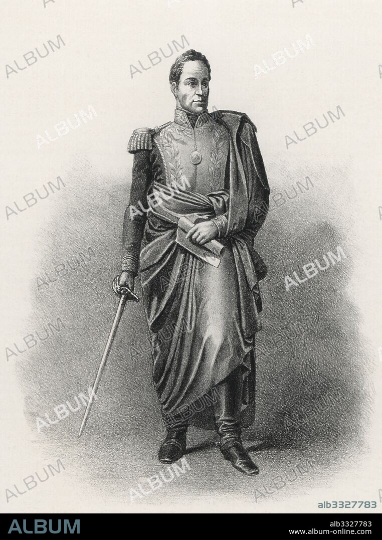 Simón Bolívar (1783-1830), militar, político y líder revolucionario venezolano. Grabado de 1880.