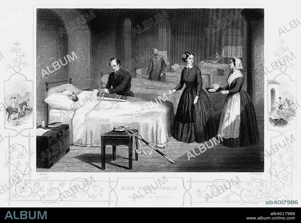 Florence Nightingale in the hospital at Scutari, c1860. In 1854, during the Crimean War (1853-1856), Sidney Herbert, Secretary of State for War, appointed the English nurse Florence Nightingale (1820-1910), a family friend, to introduce female nurses into the British military hospitals in the Crimea. Until the end of the war she worked tirelessly to improve conditions. Here a doctor is splinting a patient's arm.