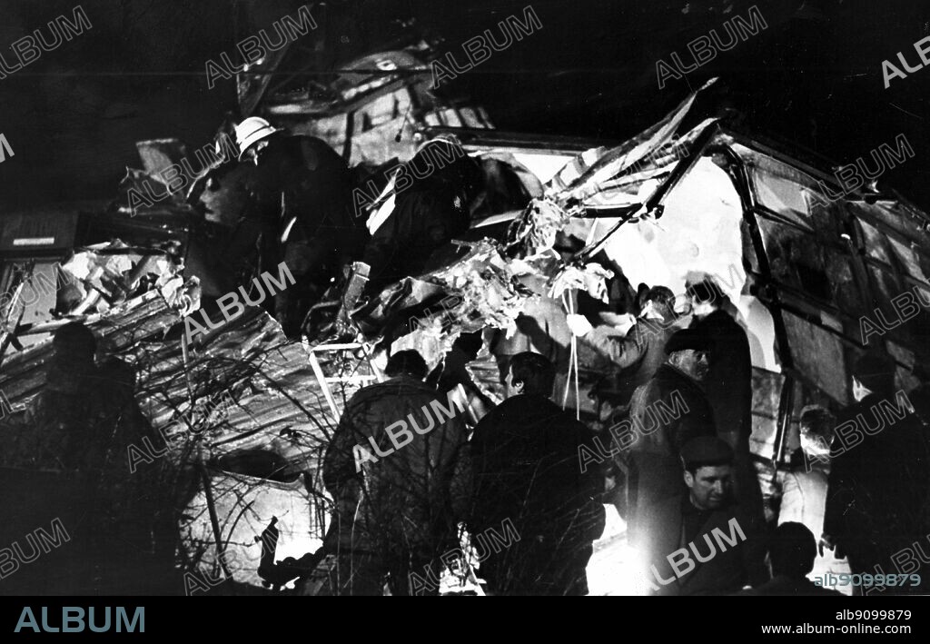 6th January 1968: Train Crash at Hixon. O.P.S. Fireman scramble over the wreckage in search of survivors.