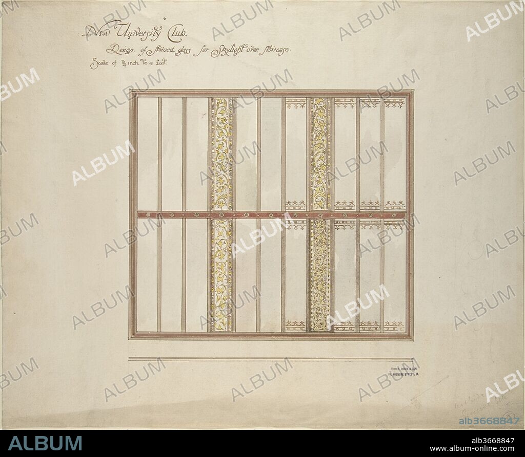 Design for Skylight, New University Club. Artist: John Dibblee Crace (British, London 1838-1919 London). Dimensions: sheet: 14 x 17 in. (35.6 x 43.2 cm). Date: 19th century.