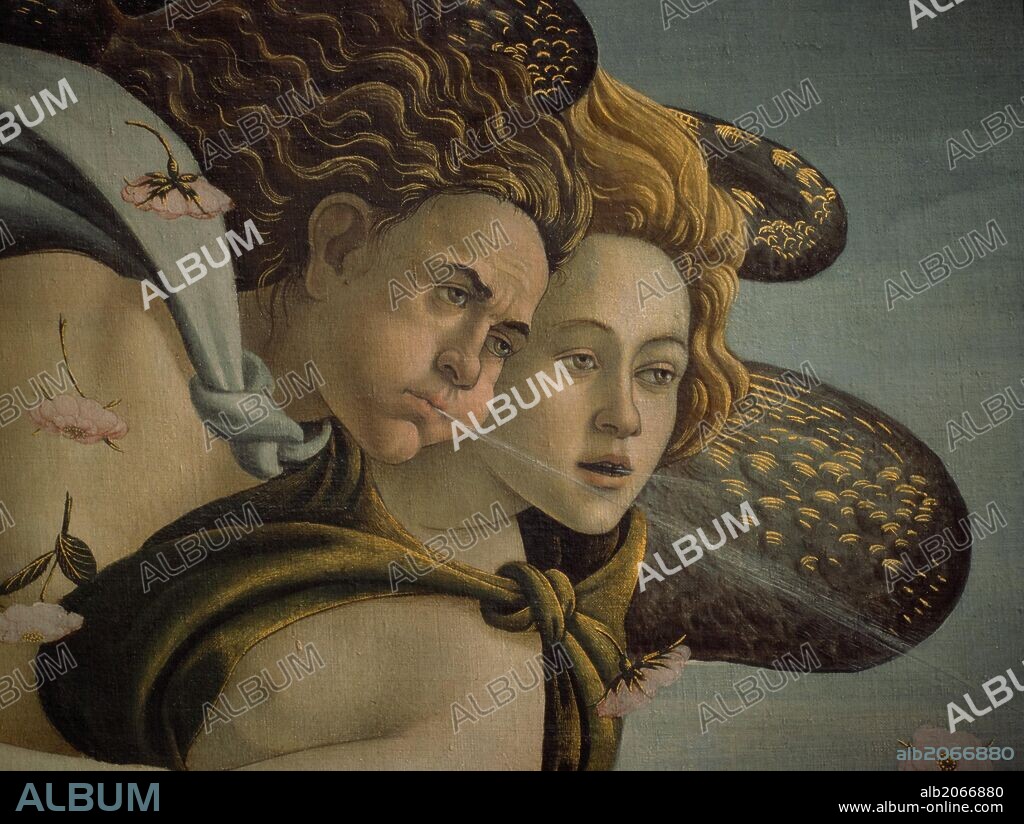 SANDRO BOTTICELLI. El nacimiento de Venus, detalle de las dos brisas, 1478, Óleo sobre lienzo.