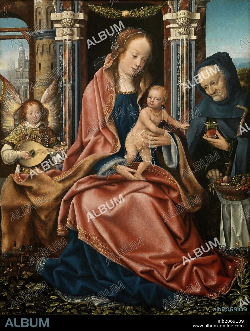 Maestro de Francfort / 'The Holy Family with an Angel Musician', 1510-1520, Flemish School, Oil on panel, 78 cm x 60 cm, P08009.