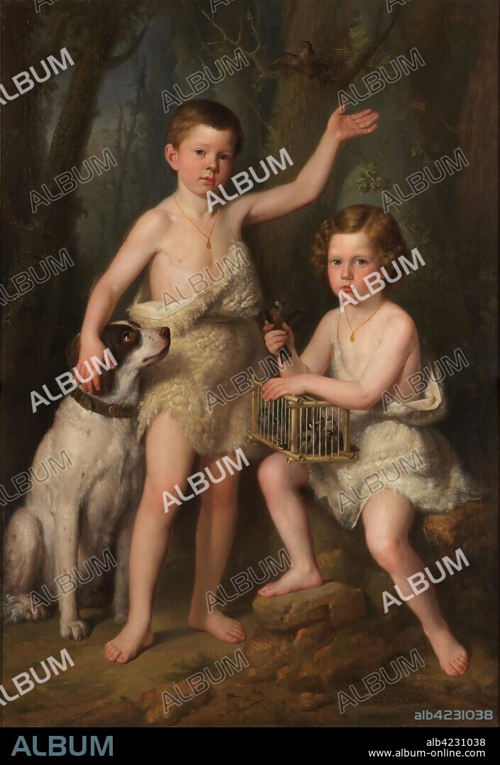 ANTONIO MARIA ESQUIVEL. Antonio María Esquivel y Suárez de Urbina / 'Raimundo Roberto y Fernando José, hijos de la infanta Josefa Fernanda de Borbón'. 1855. Óleo sobre lienzo, 146 x 104 cm.