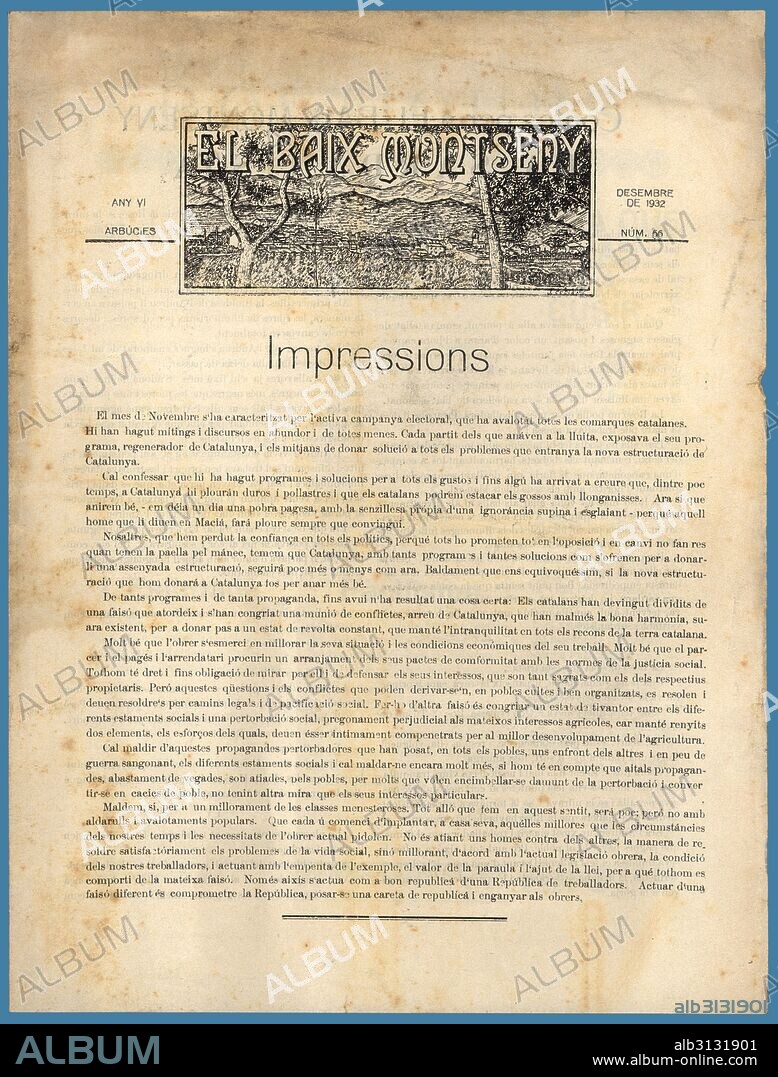 Portada de la revista comarcal El Baix Montseny, editada en Arbúcies, diciembre de 1932.