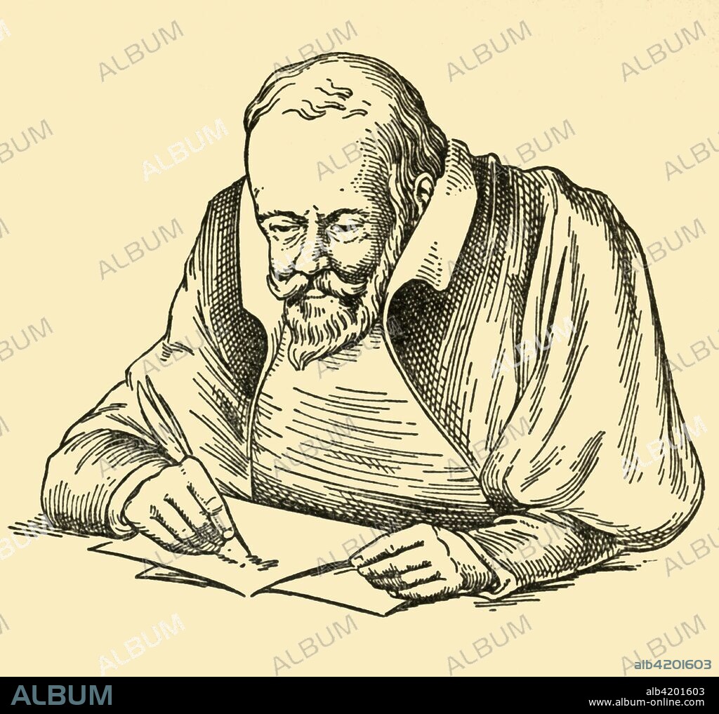 'Miguel De Cervantes Saavedra', (1933). Portrait of Spanish writer Miguel de Cervantes (1547-1615), widely regarded as the greatest writer in the Spanish language. His novel "Don Quixote" has been translated into over 140 languages and dialects. From "Gestalten Der Weltgeschichte", a book of cigarette-card portrait miniatures of figures in world history from the last four hundred years. [Germany, 1933].