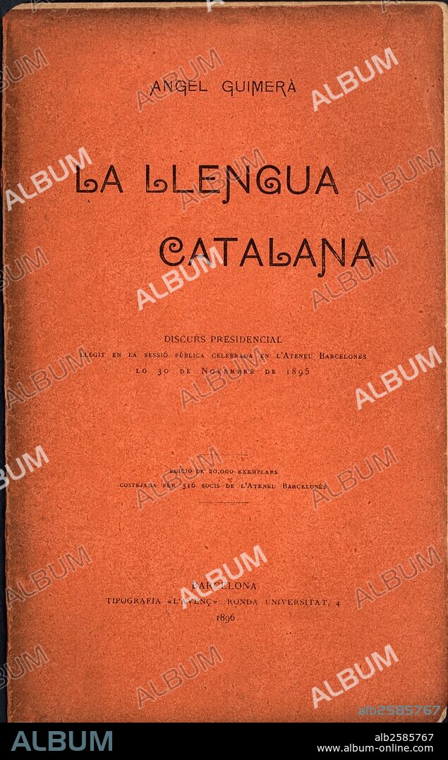 Portada de La llengua Catalana. Discurso de Angel Guimerà pronunciado en el Ateneu Barcelonés el 30 noviembre de 1895.