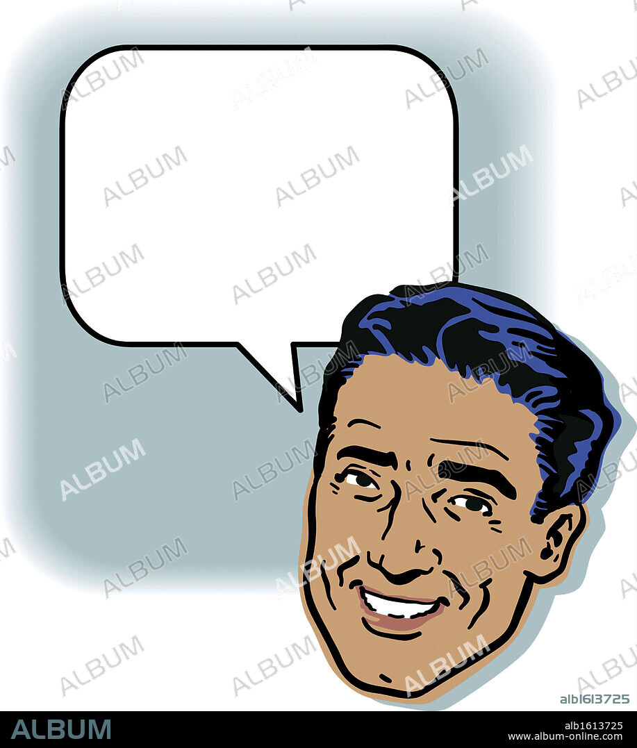 Man's face with blank speech bubble.