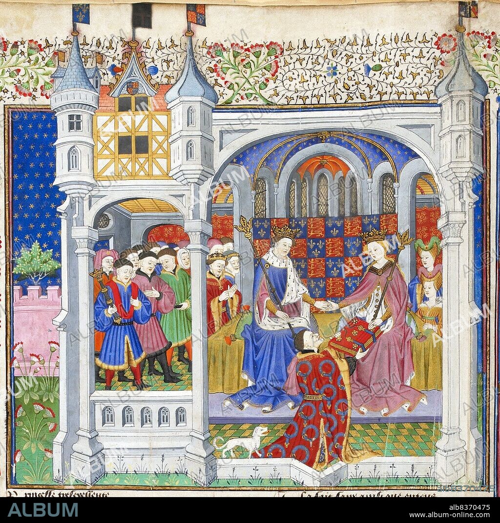 The Talbot Shrewsbury Book (London, British Library Royal 15 E vi) is a very large richly-illuminated manuscript made in Rouen (Normandy) in 1444/5. It was presented by John Talbot, 1st Earl of Shrewsbury (d. 1453) to the French princess, Margaret of Anjou (1430 - 1482), in honour of her betrothal to King Henry VI (r. 1422-1461).<br/><br/>. It contains a unique collection of fifteen texts in French, including <i>chansons de geste</i>, chivalric romances, treatises on warfare and chivalry, and finally the Statues of the Order of the Garter. The work is an excellent example of book production in Rouen in the mid-fifteenth century and provides a rare insight into the political views of the English military leader and close confidant of the crown, John Talbot.