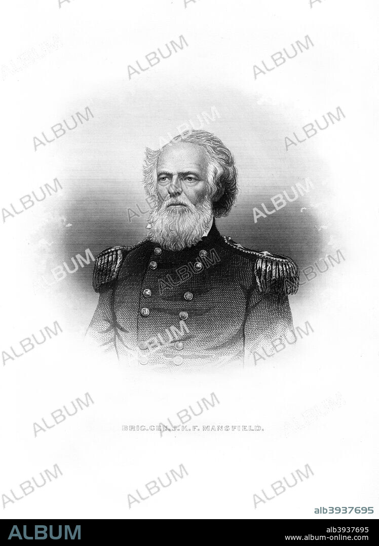 General Joseph King Fenno Mansfield, American soldier, (1872). Mansfield (1803-1862) was a career US Army officer, civil engineer, and a Union general in the American Civil War. He was mortally wounded at the Battle of Antietam. Engraving from A Child's History of the United States by John Gilmary Shea, published by Hess and McDavitt, (New York, 1872).