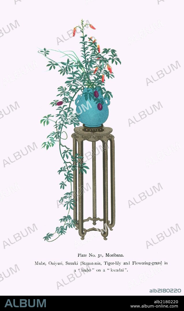 Print from a collection of Japanese flower arrangements known as Ikebana.