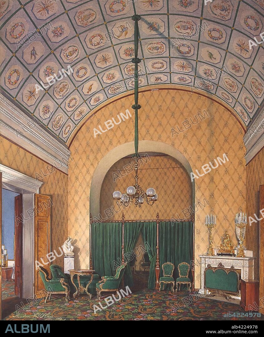 EDWARD HAU. 'Interiors of the Winter Palace. The Second Reserved Apartment. A Bedroom'. Russia, 1874. Dimensions: 40x33 cm.