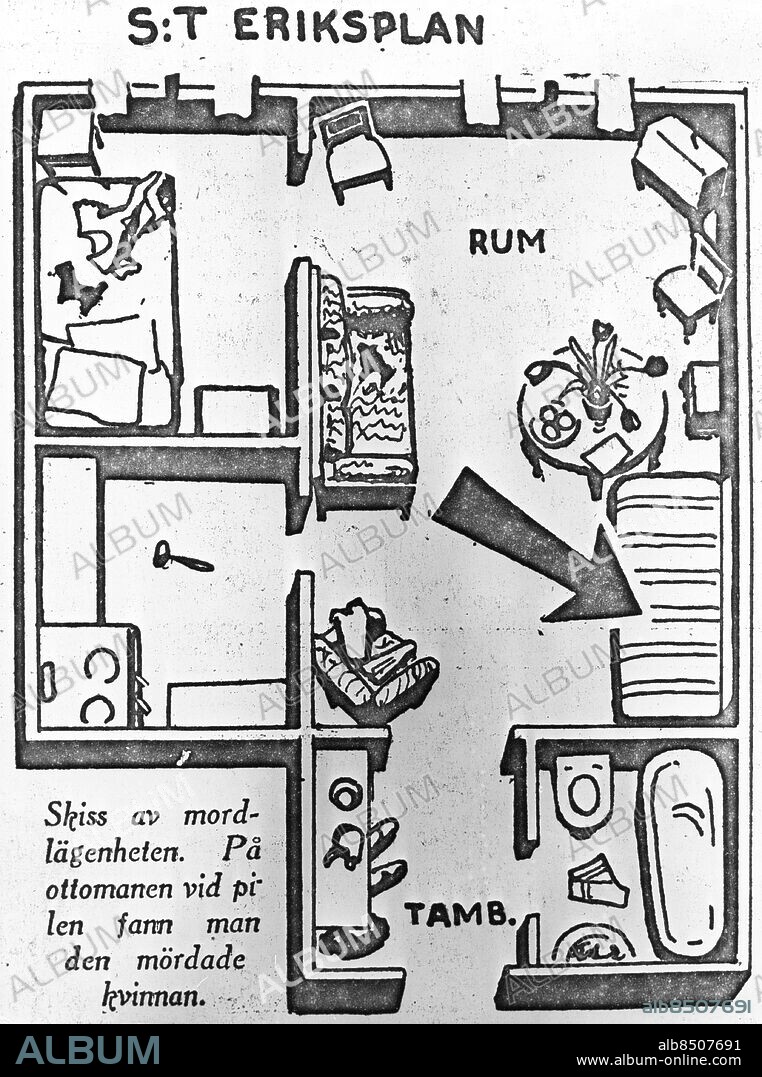 ARKIV 1932. På valborgsmässoafton 1932 mördades Lilly Lindeström i sin etta en trappa upp på S:t Eriksplan 11 i Atlasområdet, Stockholm. Mordfallet blev aldrig löst och kom att kallas Atlasmordet eller Vampyrmordet.. Foto: Pressens Bild / SCANPIX / Kod: 194.