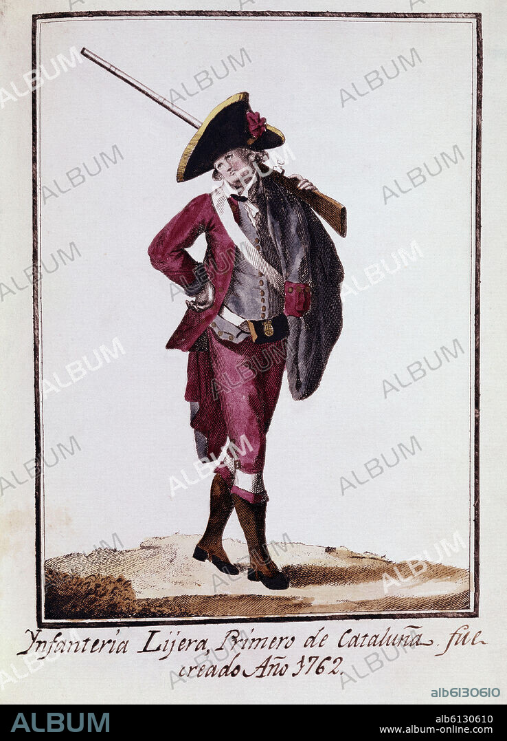 UNIFORME DE INFANTERIA LIGERA 1 DE CATALUNA 1762.