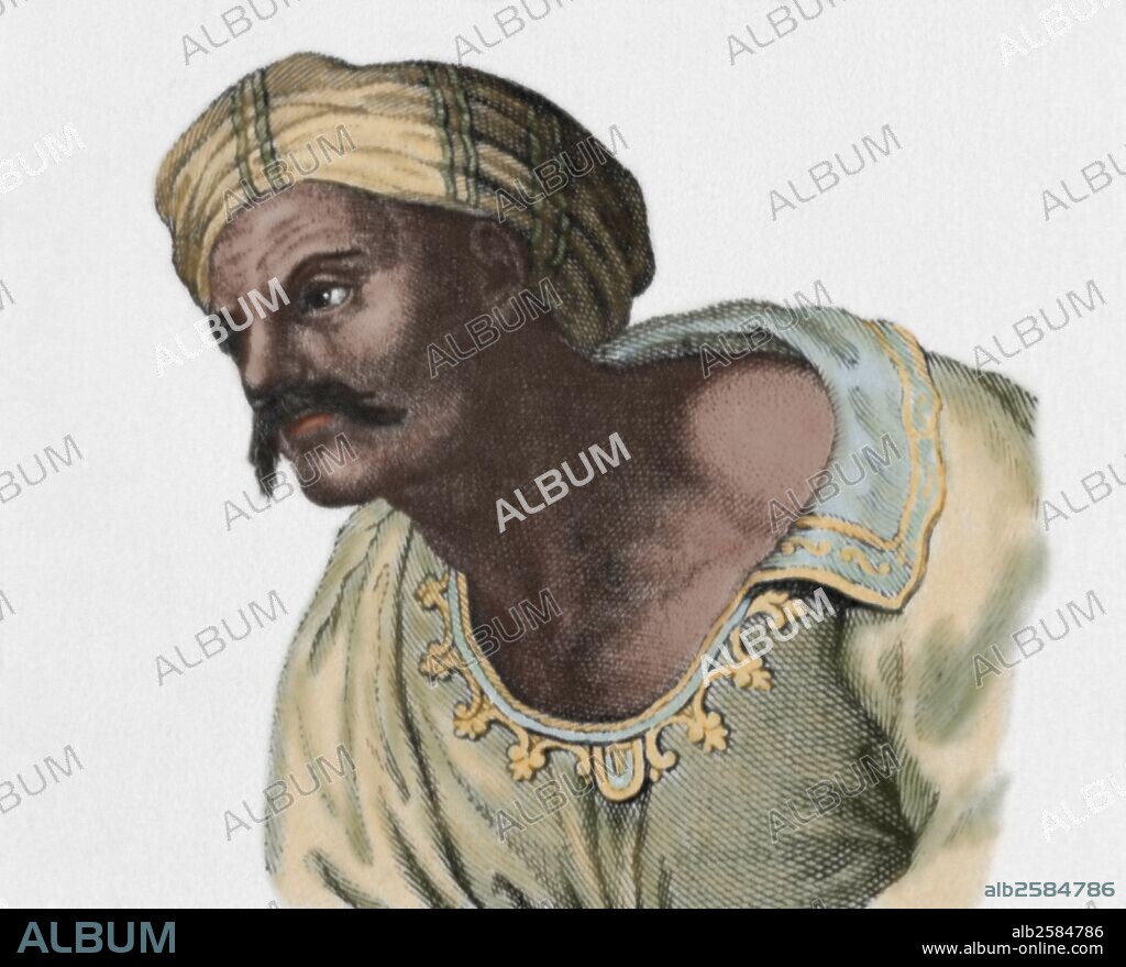 AVERROES (Abu al-Walid Muhammad ibn Rusd, llamado) (Córdoba,1126-Marrakech,1198). Filósofo hispanoárabe del período almohade. Su obra racionalista expresa que la moral debe basarse en la razón. Grabado coloreado.